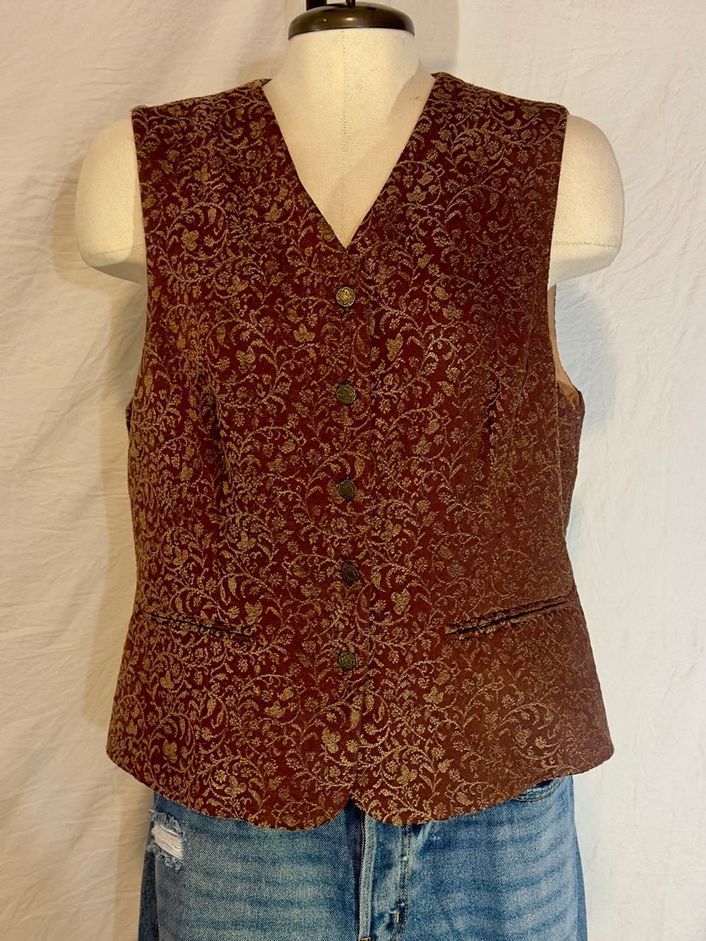 Talbots Vintage 90’s Tapestry Jacquard Vest Burgundy Hold Size 12 Made USA